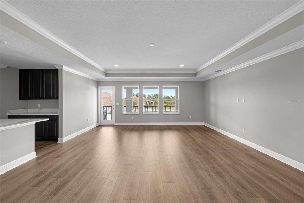Empty room, Interior, Recessed Lighting, Wood Texture Flooring