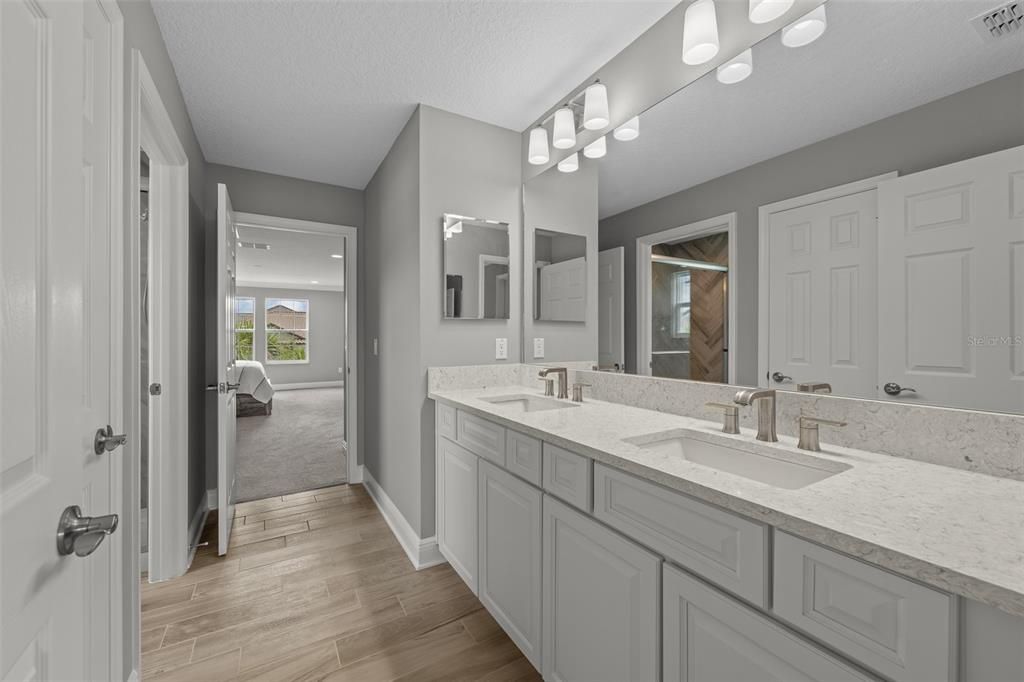 Bathroom, Dual Sink Vanities, Interior, Wood Texture Flooring