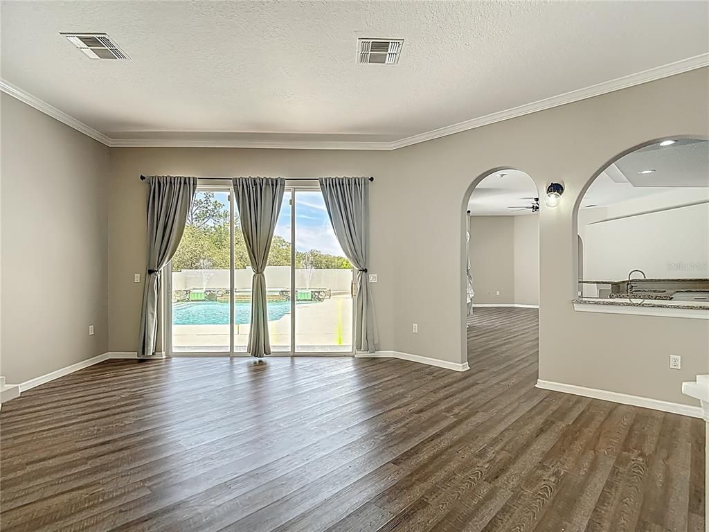 Empty room, Interior, Recessed Lighting, Wood Texture Flooring