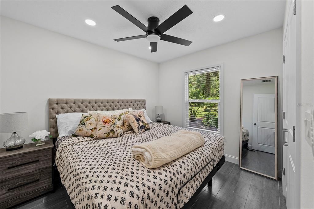 Bedroom, Interior, Recessed Lighting, Wood Texture Flooring