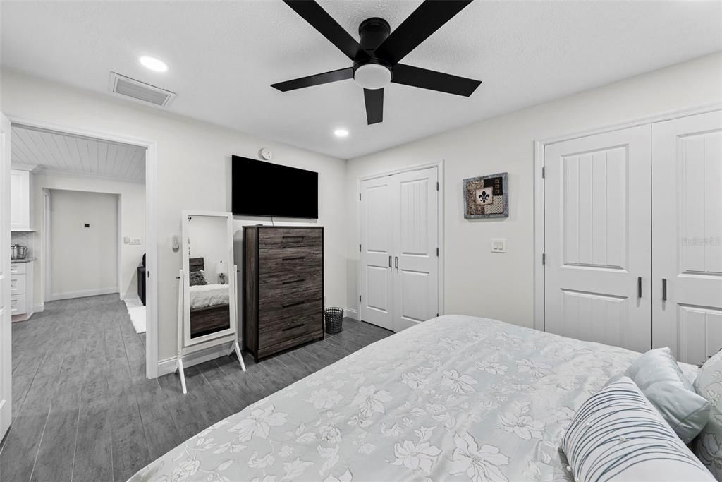 Bedroom, Interior, Recessed Lighting, Wood Texture Flooring