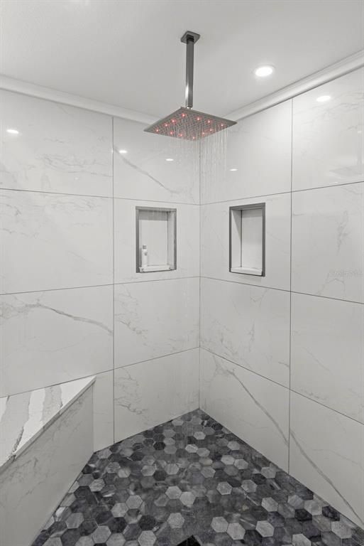 Bathroom, Interior, Marble Walls, Recessed Lighting