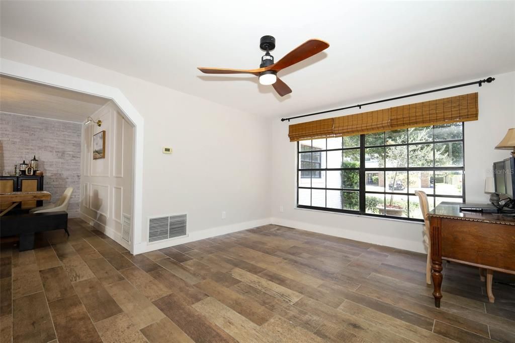 Home Office, Interior, Stone Walls, Wood Texture Flooring