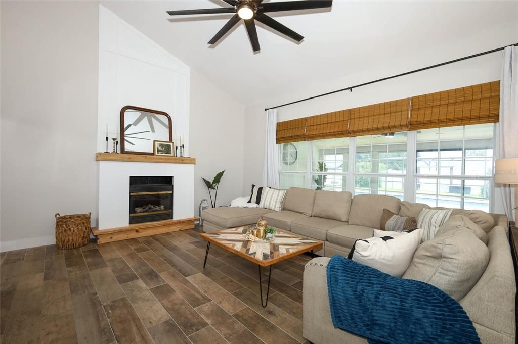 Fireplace, Interior, Living room, Wood Texture Flooring