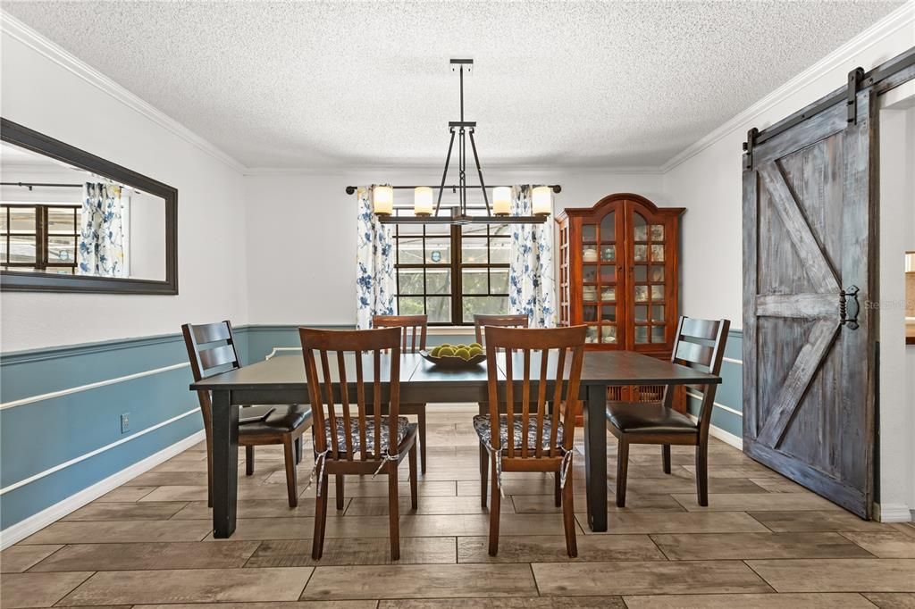 Dining room, Interior, Pendant Lights, Wood Texture Flooring