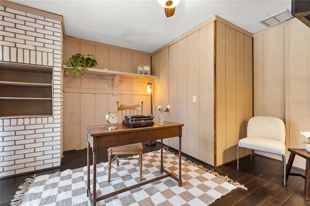 Home Office, Interior, Wood Texture Flooring, Wooden Walls