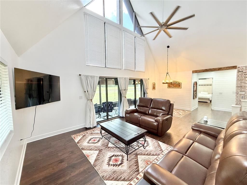 Interior, Living room, Pendant Lights, Wood Texture Flooring