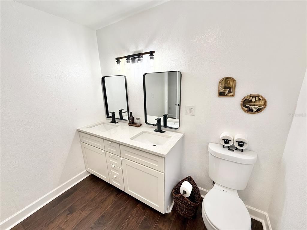 Bathroom, Dual Sink Vanities, Interior, Wood Texture Flooring