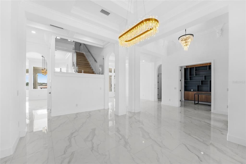 Chandelier, Interior, Marble, Recessed Lighting