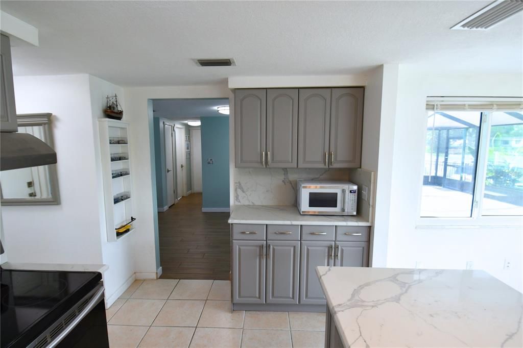 Interior, Kitchen, Marble Walls, Wood Texture Flooring