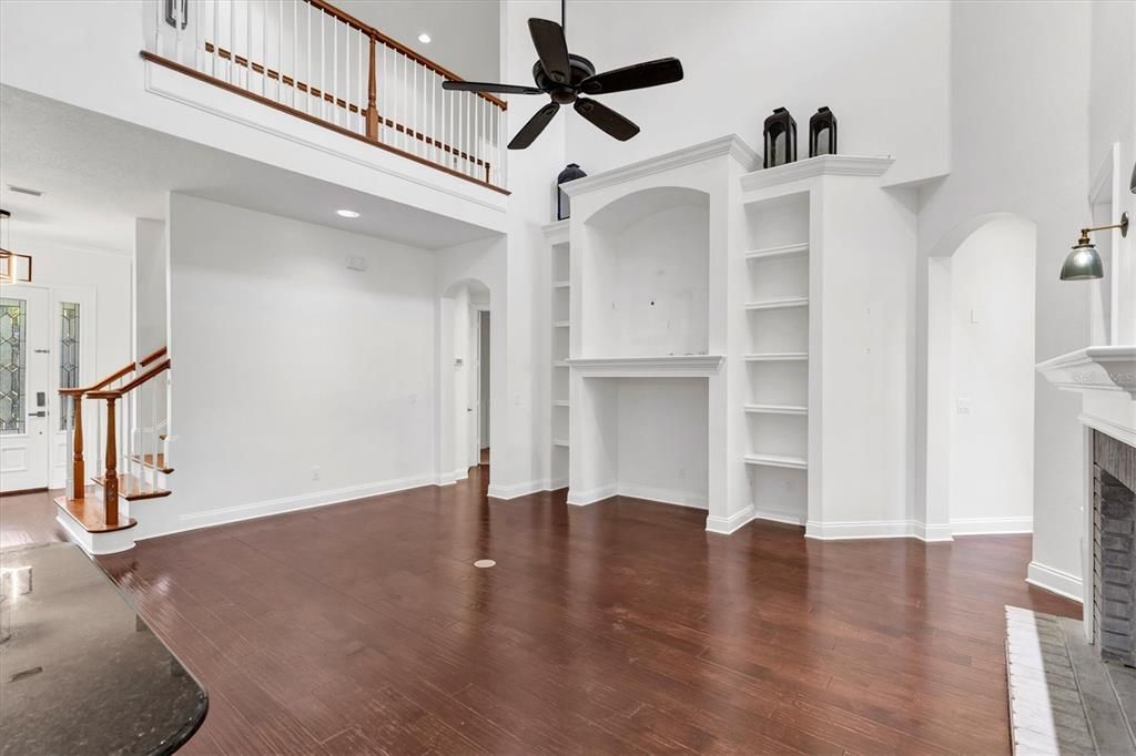 Fireplace, Interior, Recessed Lighting, Wood Texture Flooring