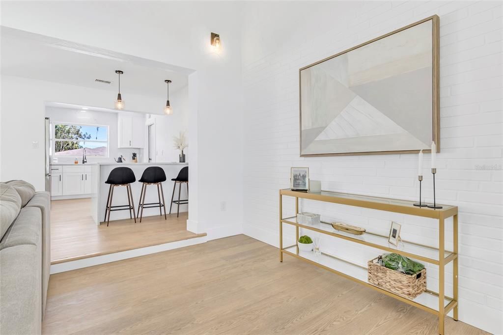 Interior, Kitchen, Pendant Lights, Wood Texture Flooring