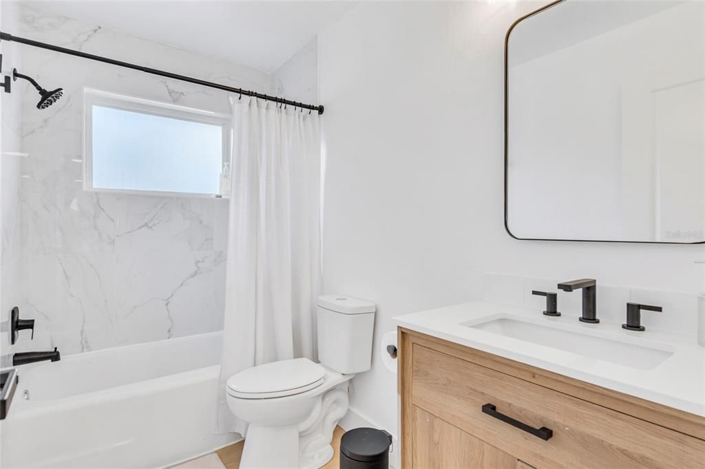 Bathroom, Interior, Marble Walls, Wood Texture Flooring