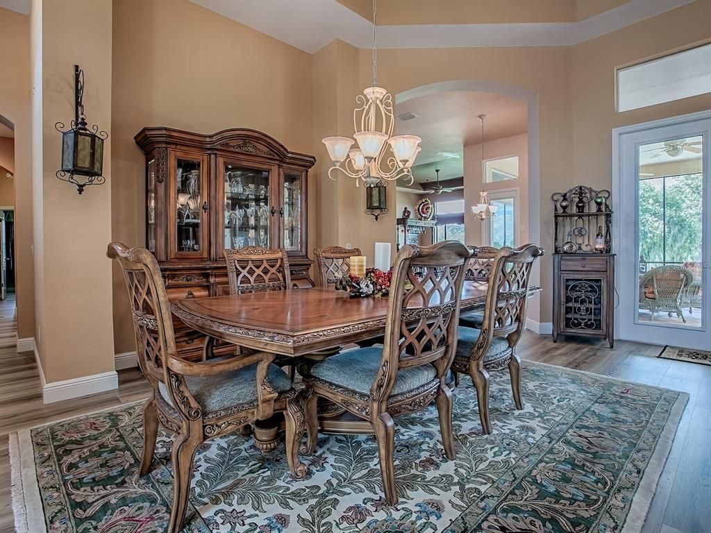 Chandelier, Dining room, Interior, Wood Texture Flooring