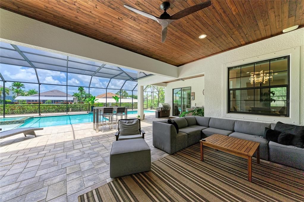 Glass Ceilings, Interior, Living room, Pool, Recessed Lighting, Sun Room, Wooden Ceilings