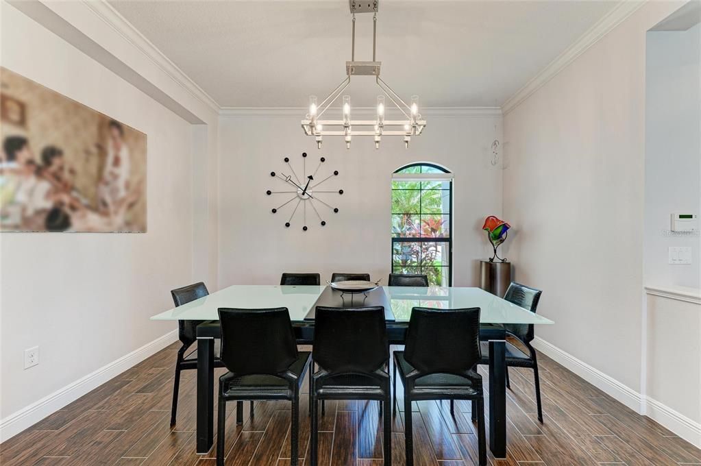 Dining room, Interior, Pendant Lights, Wood Texture Flooring