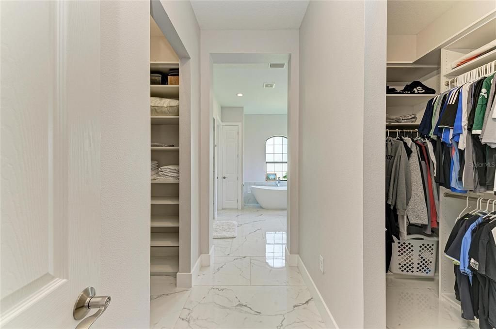 Bathroom, Free Standing Baths, Interior, Marble, Recessed Lighting, Walk-in Closets