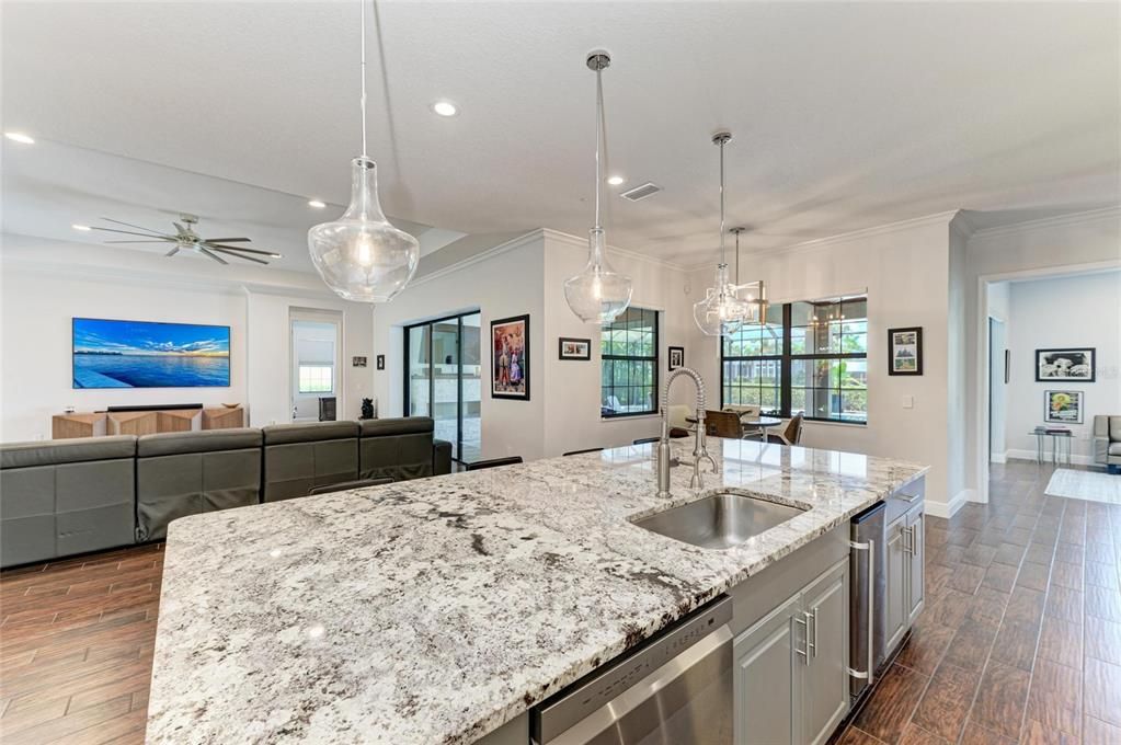 Interior, Kitchen, Living room, Pendant Lights, Recessed Lighting, Wood Texture Flooring
