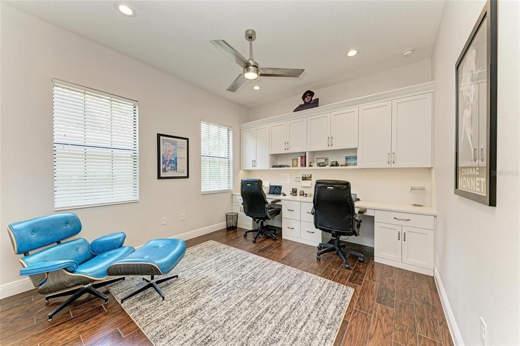 Home Office, Interior, Recessed Lighting, Wood Texture Flooring