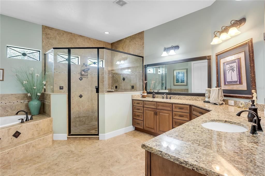 Bathroom, Dual Sink Vanities, Glass Shower, Interior, Recessed Lighting