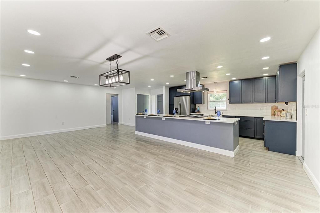 Interior, Kitchen, Pendant Lights, Recessed Lighting, Wood Texture Flooring