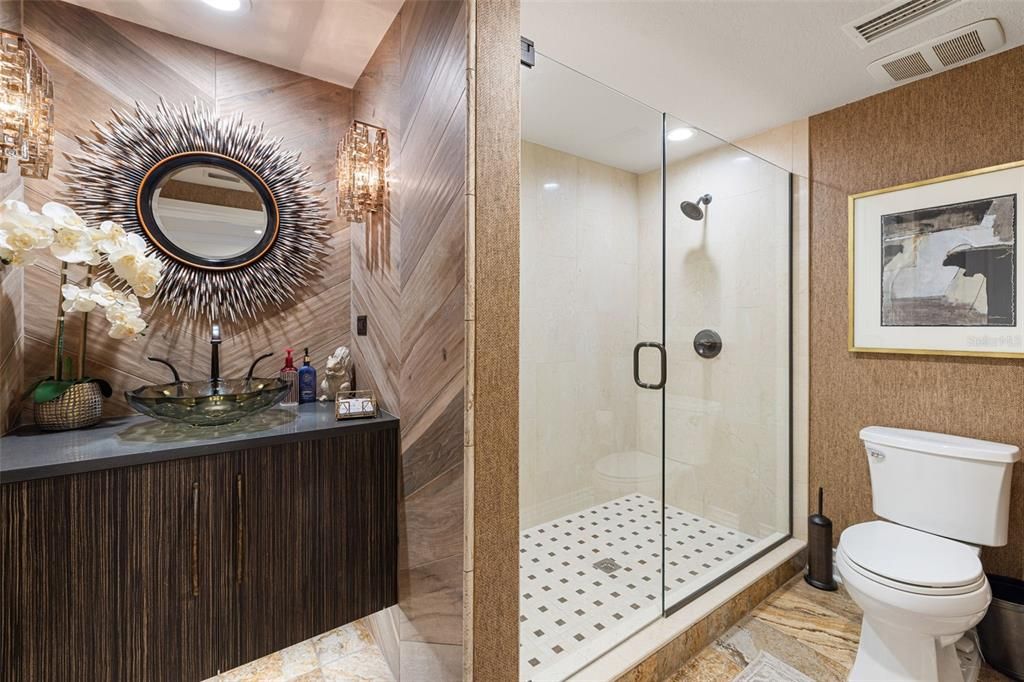 Bathroom, Glass Shower, Interior, Recessed Lighting