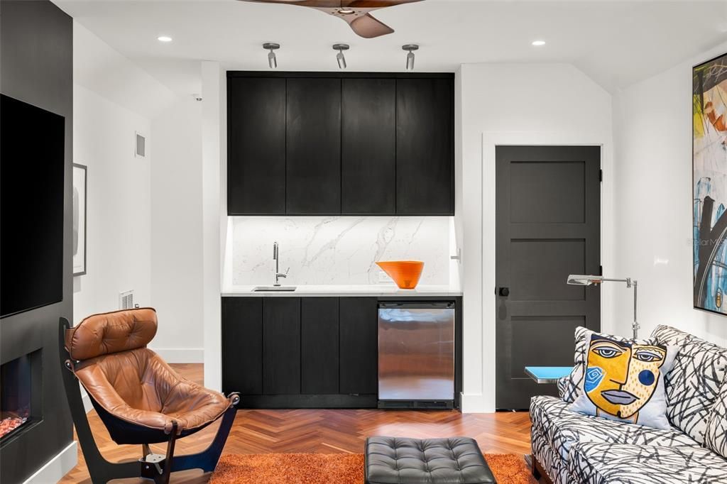 Fireplace, Interior, Recessed Lighting, Wood Texture Flooring