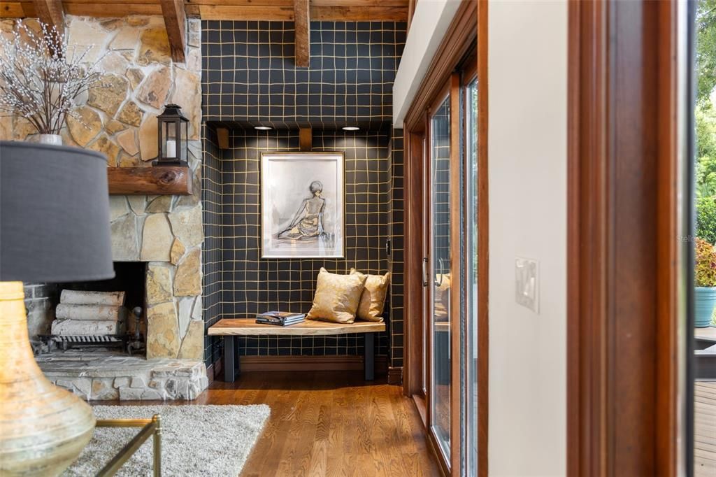 Interior, Stone Walls, Wood Texture Flooring