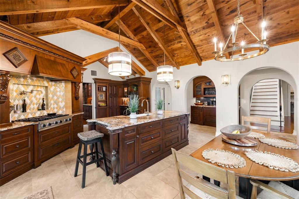 Chandelier, Interior, Kitchen, Pendant Lights, Wooden Beams, Wooden Ceilings