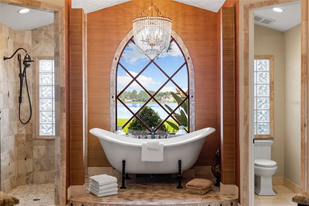 Bathroom, Chandelier, Free Standing Baths, Interior, Recessed Lighting