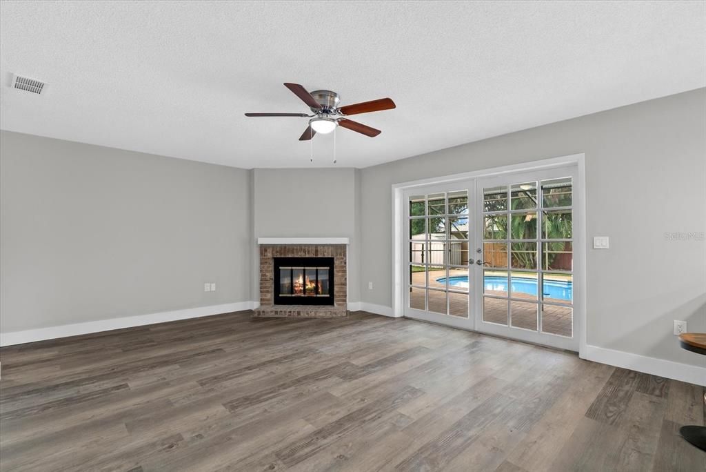 Empty room, Fireplace, Interior, Wood Texture Flooring