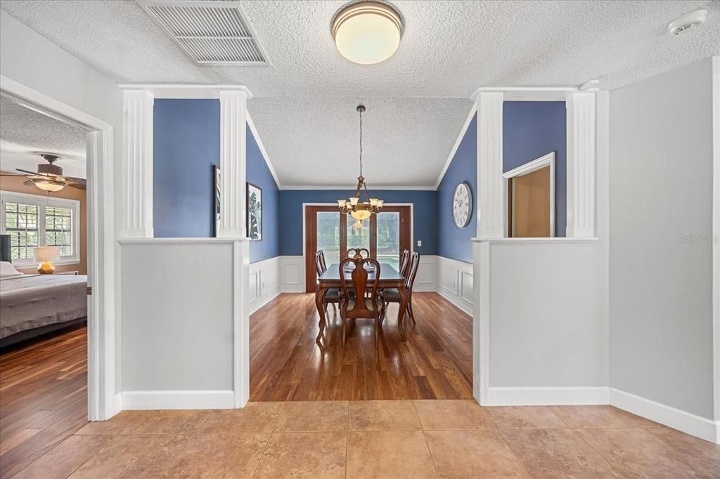 Chandelier, Dining room, Interior, Wood Texture Flooring