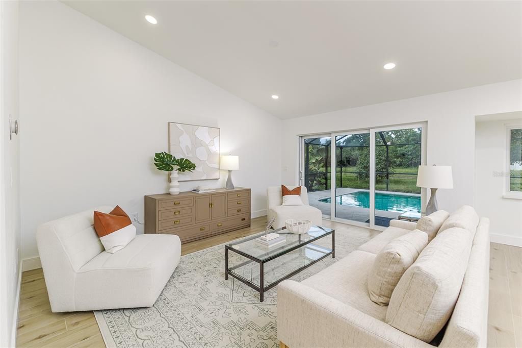 Interior, Living room, Recessed Lighting, Wood Texture Flooring