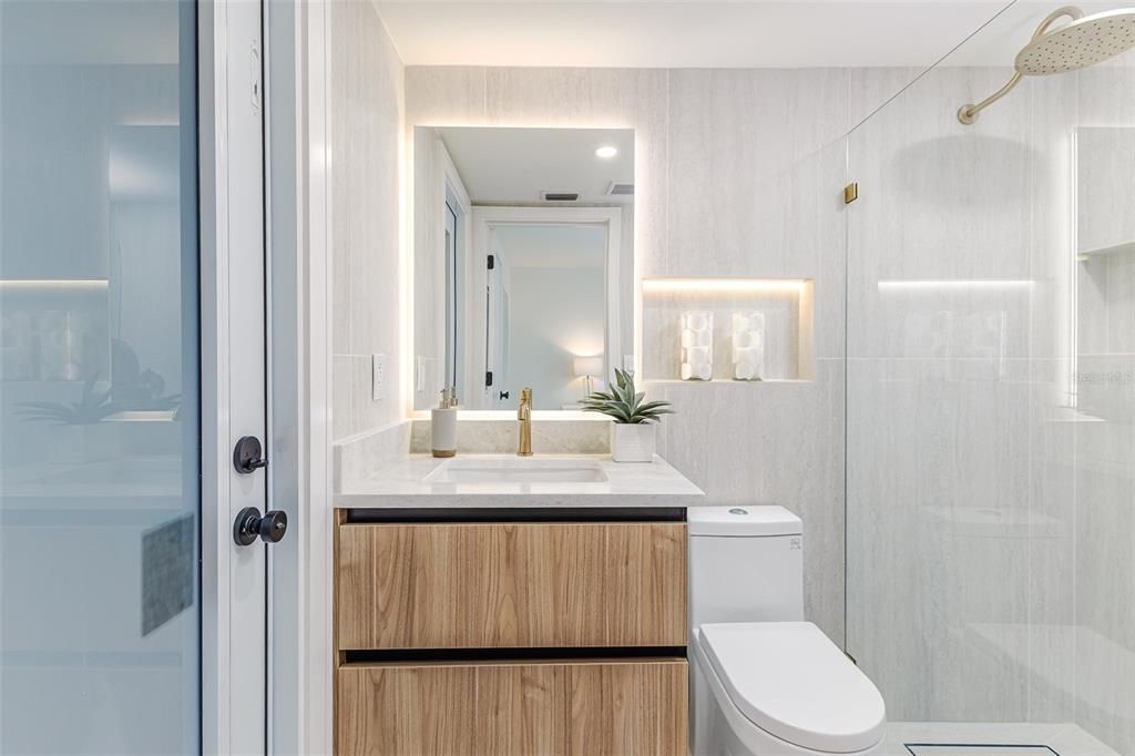 Bathroom, Glass Shower, Interior, Recessed Lighting