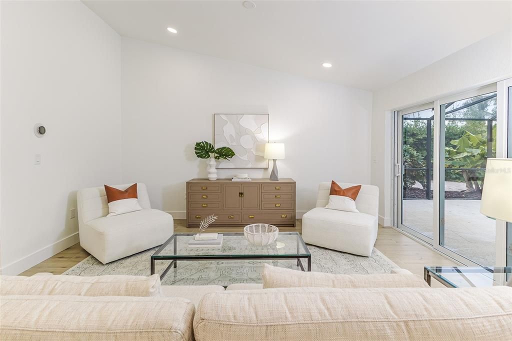 Interior, Living room, Recessed Lighting, Wood Texture Flooring