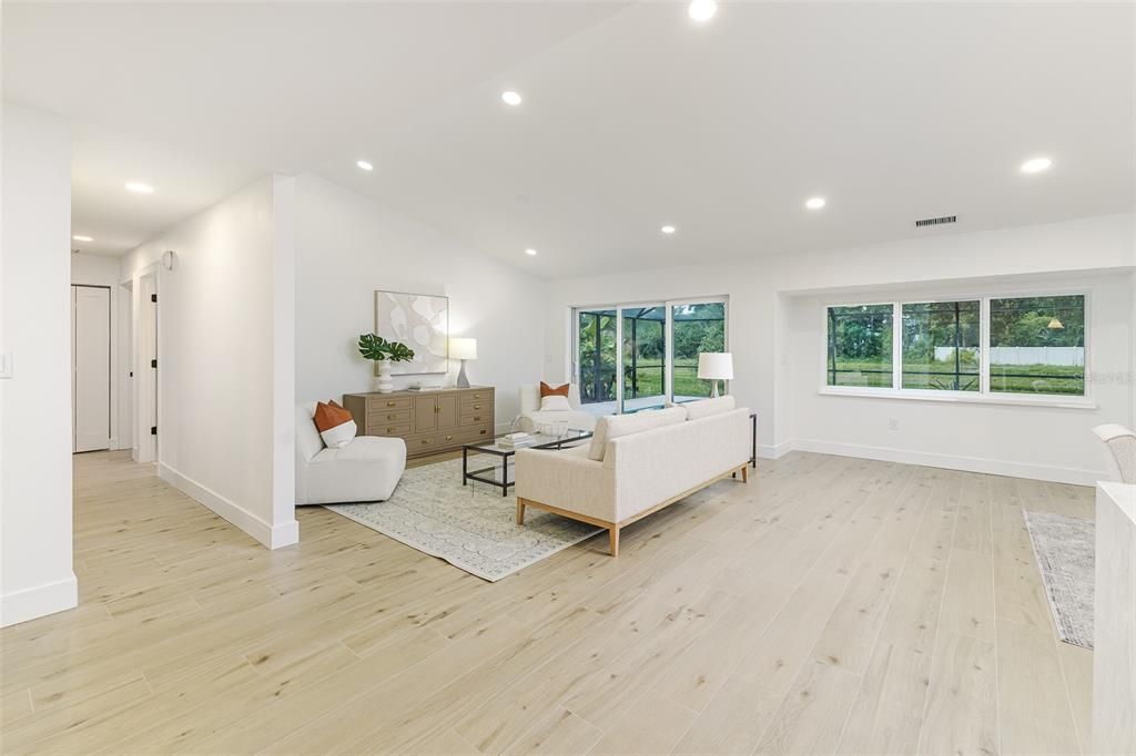 Interior, Living room, Recessed Lighting, Wood Texture Flooring