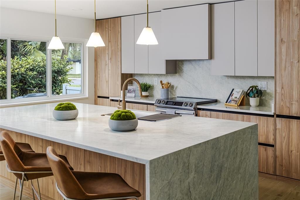 Interior, Kitchen, Pendant Lights, Stainless Steel Appliances, Wood Texture Flooring