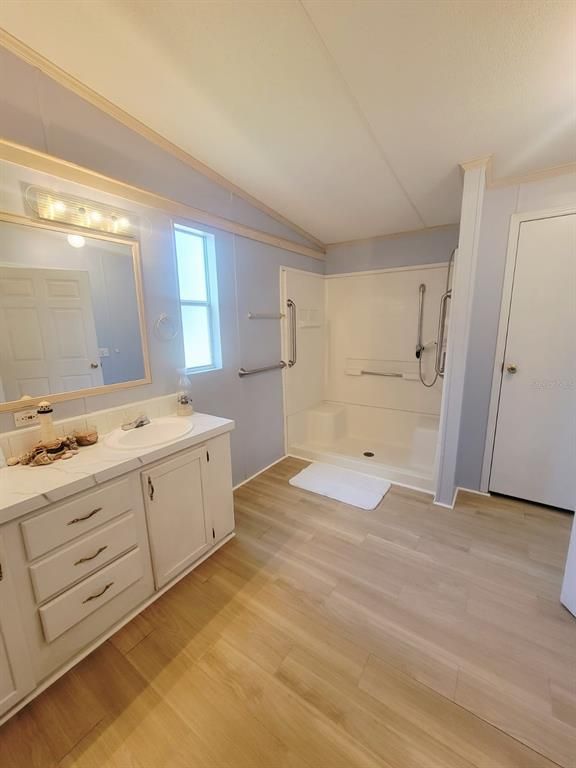 Bathroom, Dual Sink Vanities, Interior, Wood Texture Flooring