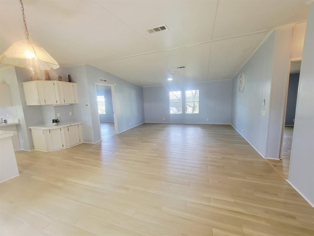 Empty room, Interior, Kitchen, Pendant Lights, Wood Texture Flooring
