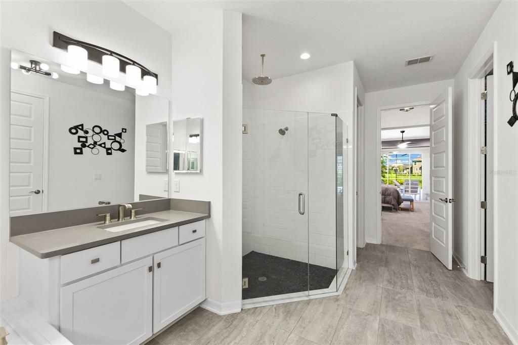 Bathroom, Glass Shower, Interior, Recessed Lighting