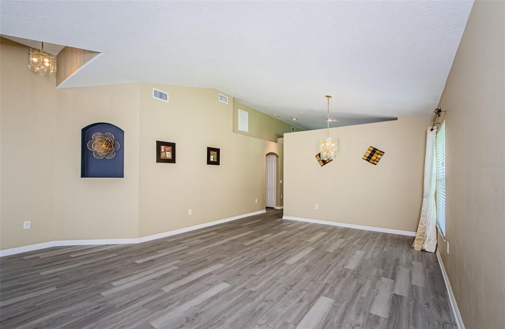 Chandelier, Empty room, Interior, Pendant Lights, Wood Texture Flooring