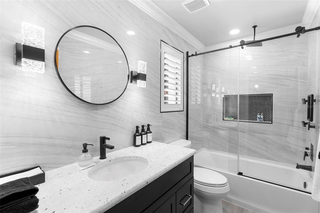 Bathroom, Glass Shower, Interior, Recessed Lighting
