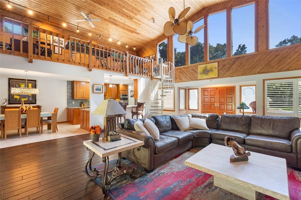 Chandelier, Dining room, Interior, Kitchen, Living room, Pendant Lights, Wooden Ceilings, Wood Texture Flooring