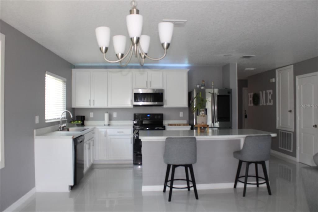 Chandelier, Interior, Kitchen, Stainless Steel Appliances