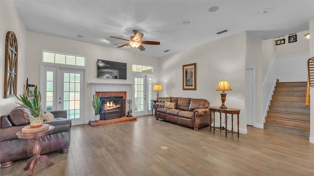Fireplace, Interior, Living room, Wood Texture Flooring