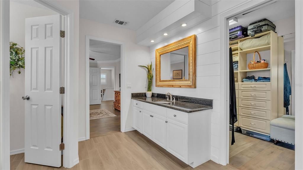 Bathroom, Interior, Recessed Lighting, Wood Texture Flooring