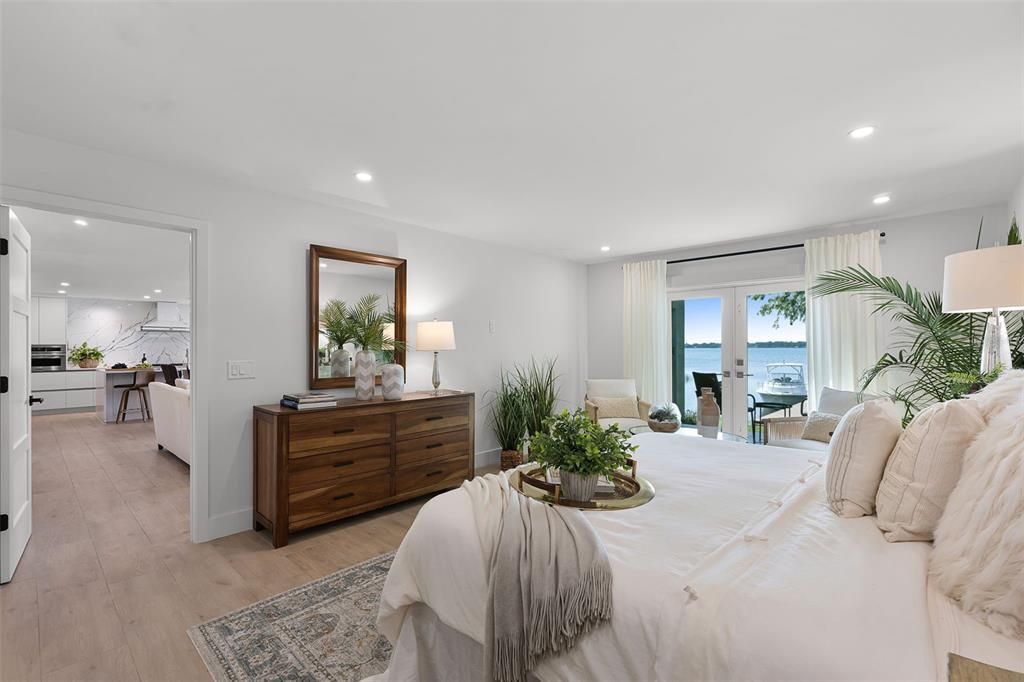Bedroom, Interior, Recessed Lighting, Water, Wood Texture Flooring