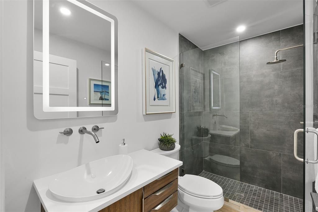 Bathroom, Glass Shower, Interior, Recessed Lighting