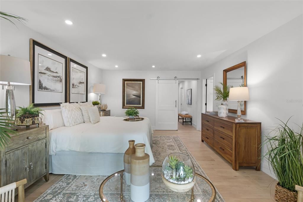 Bedroom, Interior, Recessed Lighting, Wood Texture Flooring
