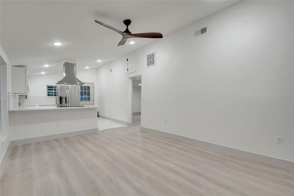 Interior, Kitchen, Recessed Lighting, Wood Texture Flooring